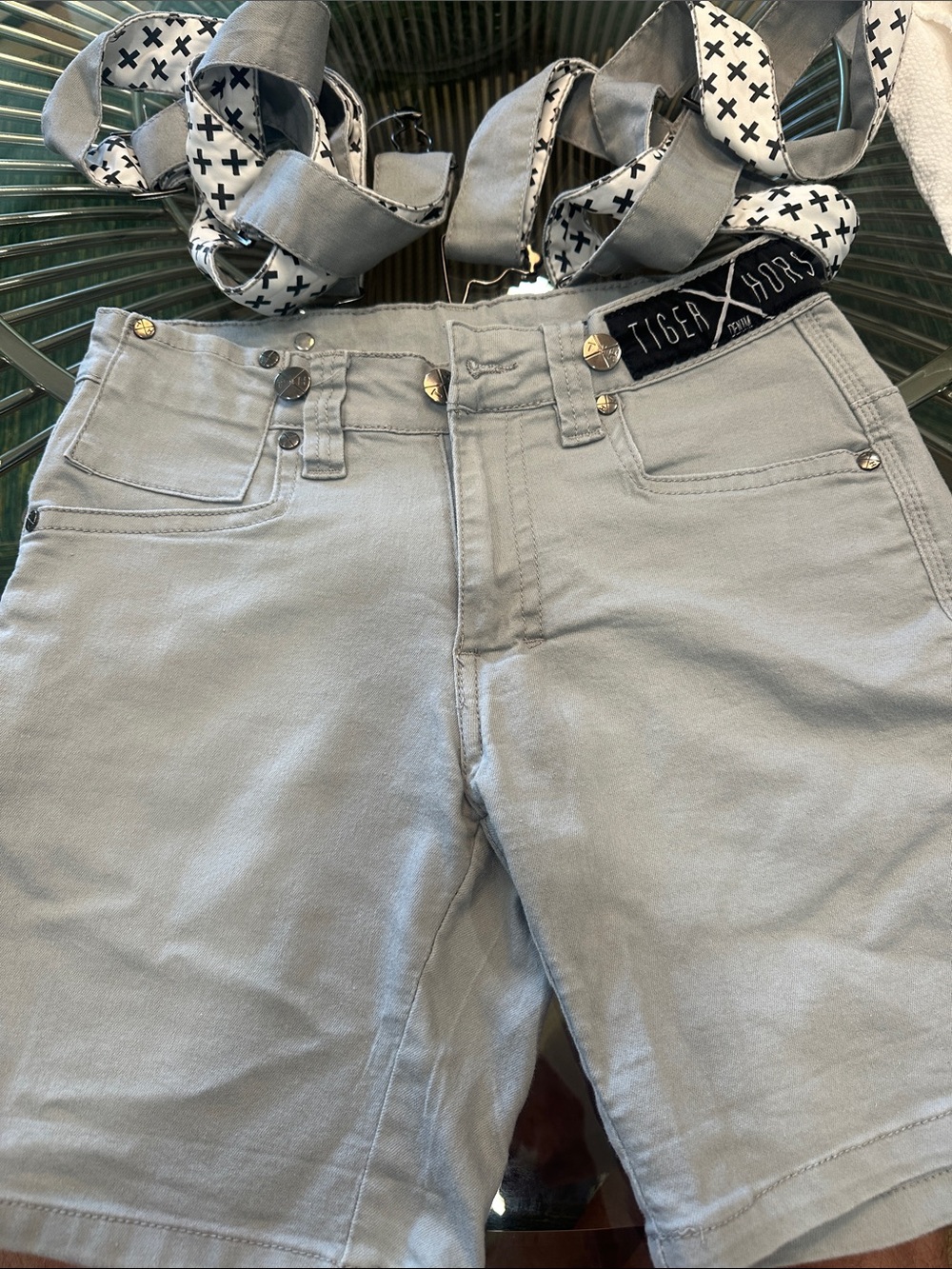 Tiger Horse Light Gray Men’s Jean suspender Shorts